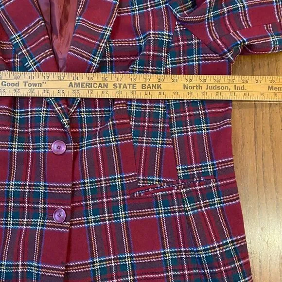 Preppy Chadwicks Wool Blend Red Tartan Plaid Blazer Retro Lined Button Front 22W - Picture 7 of 7